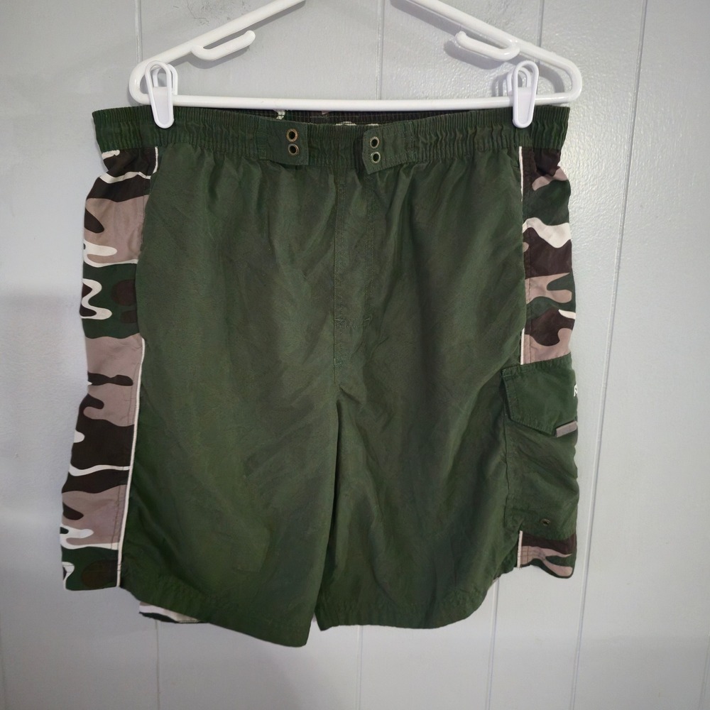 Reebok Board Shorts Mens L Green Camo‎ Cargo Pocket Mesh Lined Swim Trunks